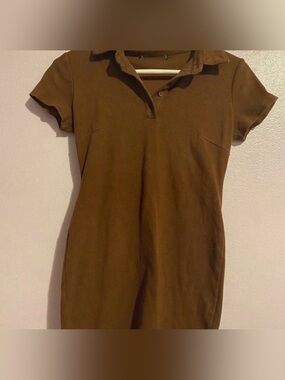 Casual Short-Sleeve Brown Polo Dress